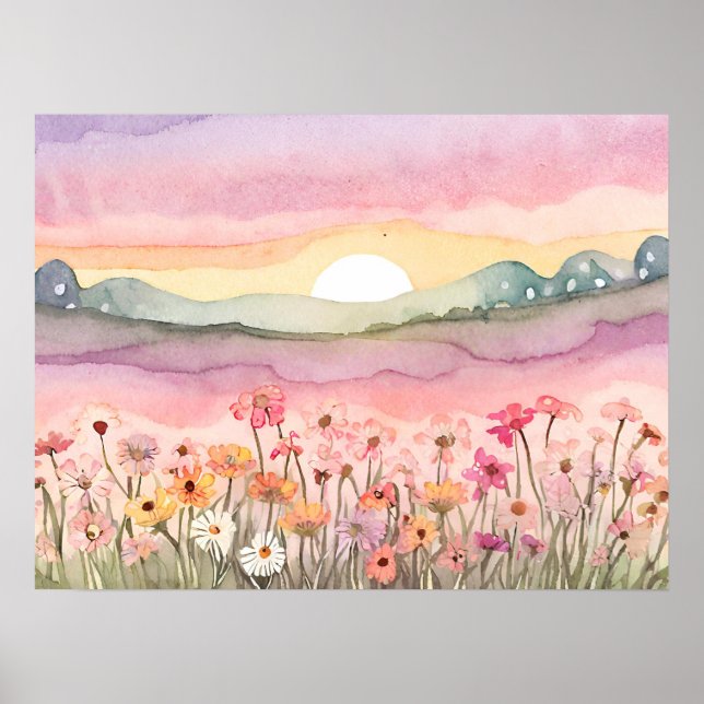 Poster Coucher de soleil de Carlsbad Flower Peinture aqua (Devant)