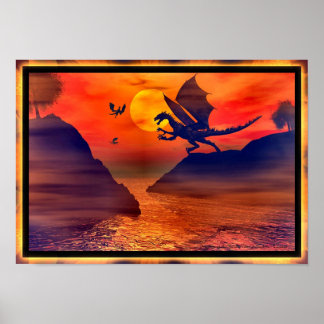 Poster Coucher de soleil de dragon