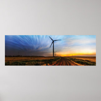 Poster Coucher de soleil de la turbine éolienne