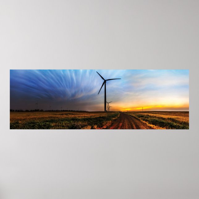 Poster Coucher de soleil de la turbine éolienne (Devant)
