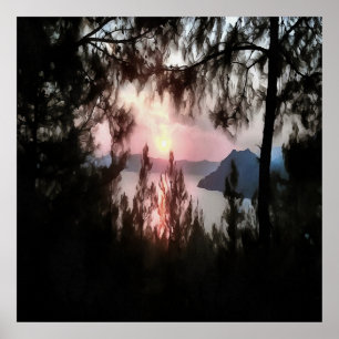 Poster Coucher De Soleil De Marmaris Encadré De Palmiers 