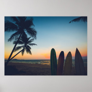 Poster Coucher de soleil de surf du paradis tropical