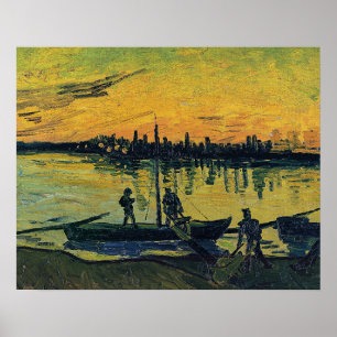 Poster Coucher de soleil de Van Gogh Arles - Rivière jaun