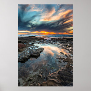 Poster Coucher de soleil depuis les bassins de marée