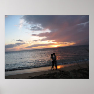 Poster Coucher de soleil d'Hawaii et deux lunes de miel