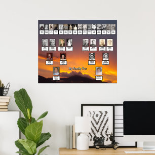 Poster Coucher de soleil doré Arbres familiaux personnali