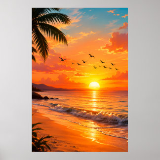 Poster Coucher de soleil doré en été – Paradis de la plag