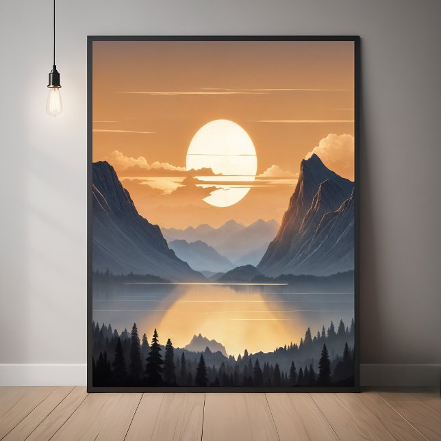 Poster Coucher de soleil doré sur Majestic Mountain Paysa (Créateur téléchargé)