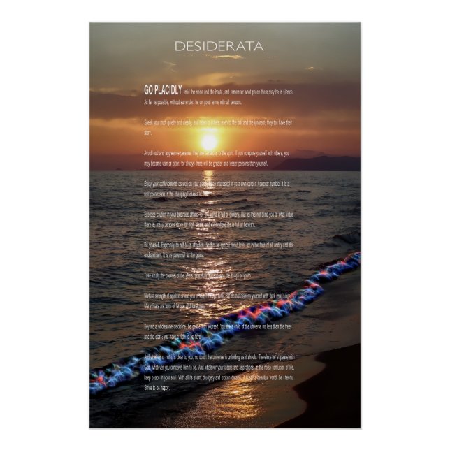Poster coucher de soleil du Pacifique DESIDERATA (Devant)