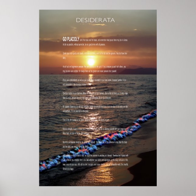 Poster coucher de soleil du Pacifique DESIDERATA (Devant)