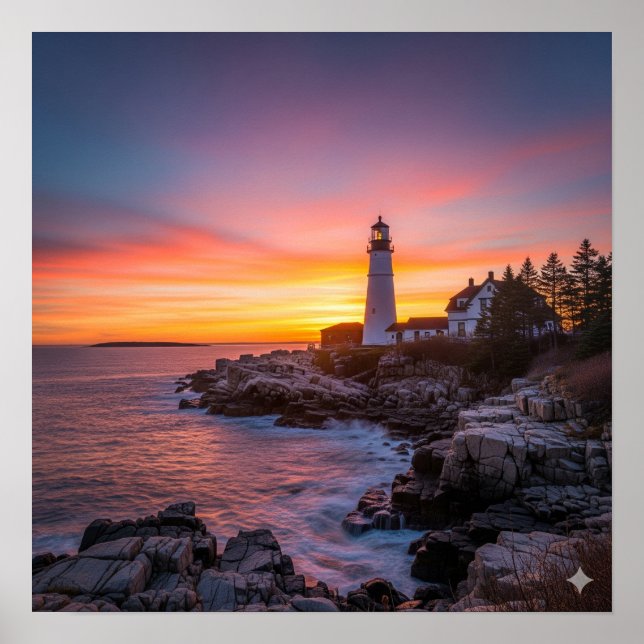 Poster Coucher de soleil du phare (Devant)