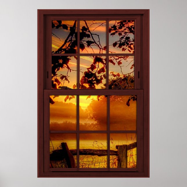 Poster Coucher de soleil en automne Faux Cherry Wood Wind (Devant)