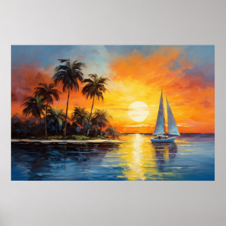 Poster Coucher de soleil en Floride avec peinture à l'hui