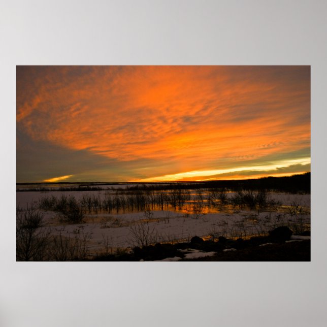 Poster Coucher de soleil en hiver sur le lac Harlan (Devant)