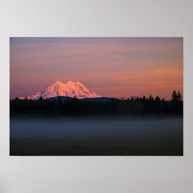 Poster Coucher de soleil et brouillard du Mont Rainer (Devant)