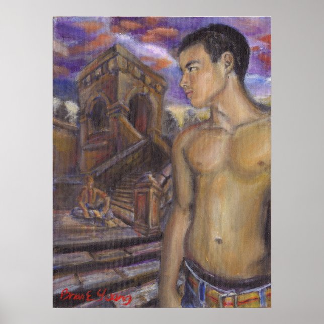 Poster Coucher de soleil et escaliers (Devant)