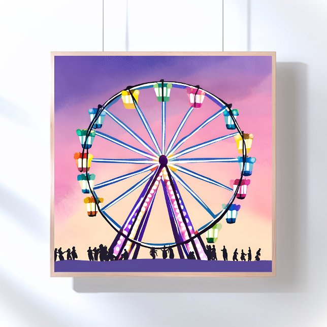 Poster Coucher de soleil Ferris Wheel | Belle aquarelle (Créateur téléchargé)