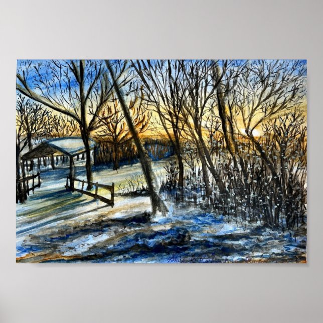 Poster Coucher de soleil hivernal du Wisconsin par Shira  (Devant)