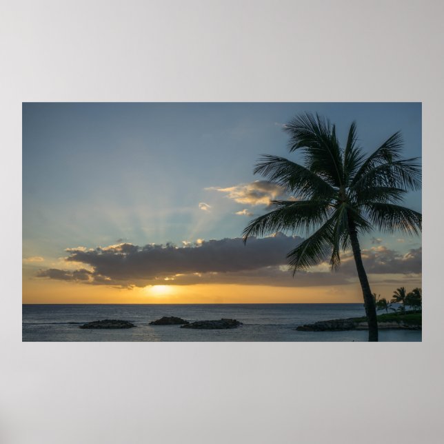Poster Coucher de soleil magnifique sur la plage avec des (Devant)