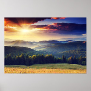 Poster Coucher de soleil majestueux dans les montagnes pa