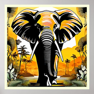 Poster Coucher de soleil majestueux d'éléphant