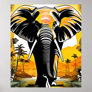 Poster Coucher de soleil majestueux d'éléphant
