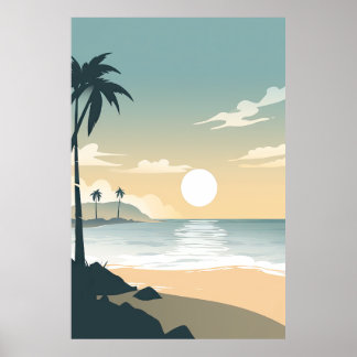 Poster Coucher de soleil minimaliste sur une plage tropic