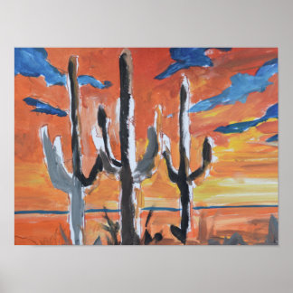 Poster Coucher de soleil néo-expressionniste sur le déser