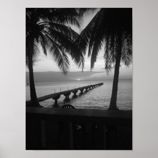 Poster Coucher de soleil noir et blanc en Dominique (Devant)