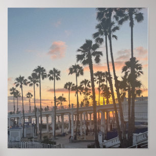 Poster Coucher de soleil orange et jaune Océan Californie