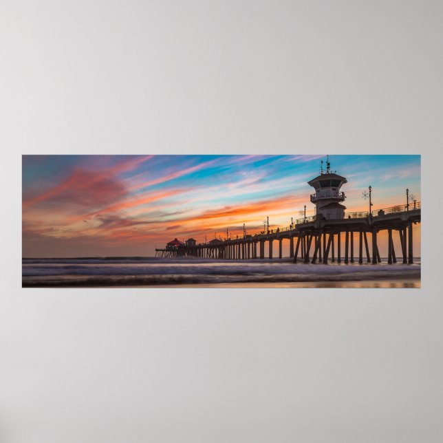 Poster Coucher de soleil par Huntington Beach Pier en Cal (Devant)