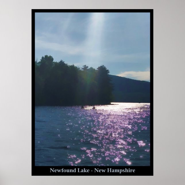 Poster Coucher de soleil peint : Kayak au lac Newfound (Devant)
