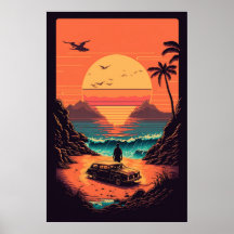 Coucher de soleil rétro sur la plage