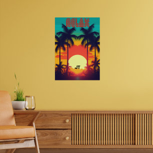 Poster Coucher de soleil rétro tropical de style années 8