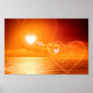 Poster Coucher de soleil romantique des coeurs