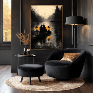 Poster Coucher de soleil romantique sur le lac de style m