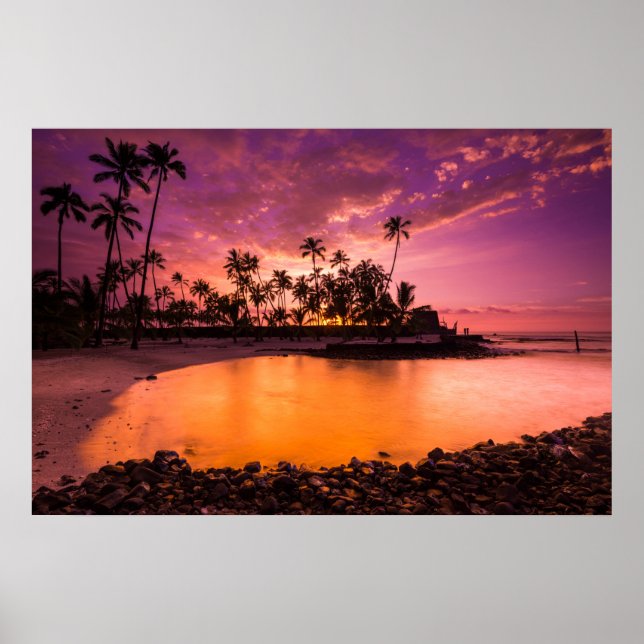 Poster Coucher De Soleil Rose De Hawaii Beach (Devant)