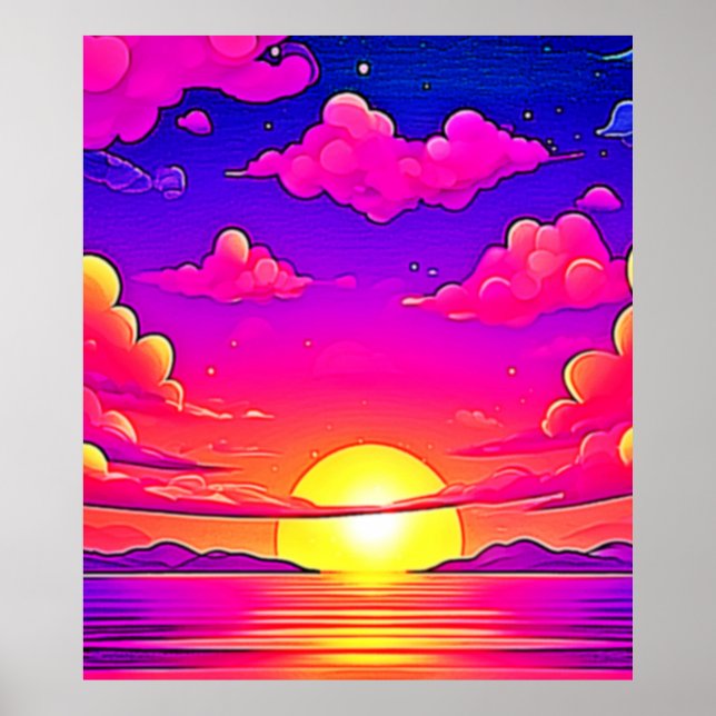 Poster Coucher de soleil rose et violet (Devant)