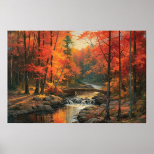 Poster Coucher de soleil serein à l'automne Forêt Japonai