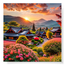 Coucher De Soleil Serein Sur Jardin Japonais, Pays