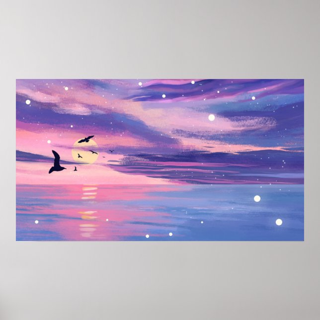 Poster Coucher de soleil Sky Ocean Sea Paysage naturel (Devant)