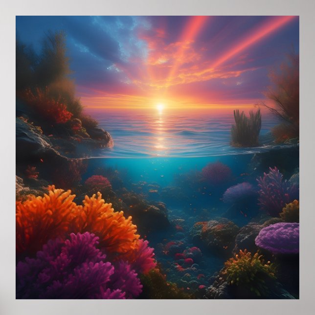 Poster Coucher de soleil sous-marin Tropical 1 (Devant)