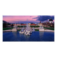 Coucher de soleil sur la fontaine de Vienne