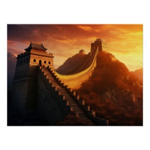 Poster Coucher de soleil sur la Grande Muraille de Chine 