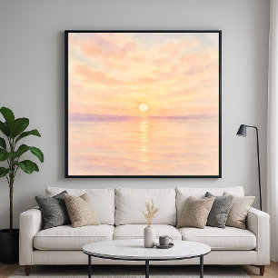 Poster Coucher de soleil sur la mer dans le style aquarel