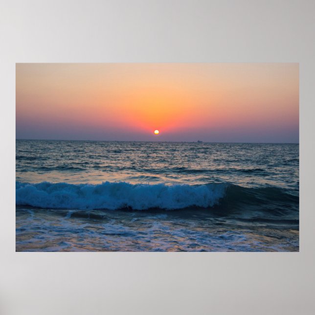 Poster Coucher de soleil sur la mer Méditerranée Israël. (Devant)