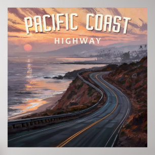 Poster Coucher de soleil sur la Pacific Coast Highway