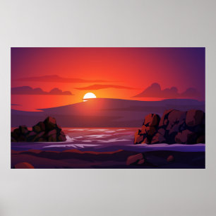 Poster Coucher de soleil sur la plage