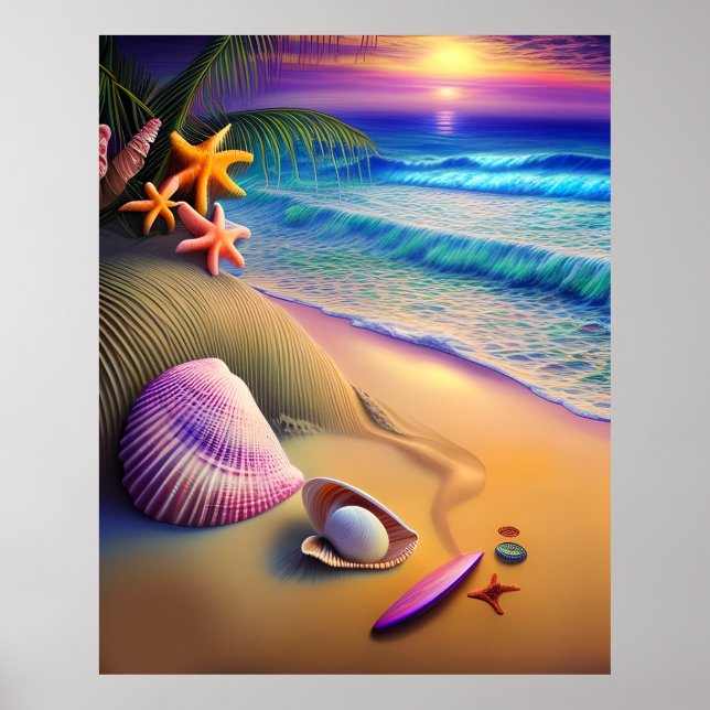 Poster Coucher de soleil sur la plage de l'Imaginaire tro (Devant)