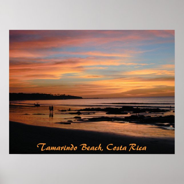 Poster Coucher de soleil sur la plage de Tamarindo, Costa (Devant)